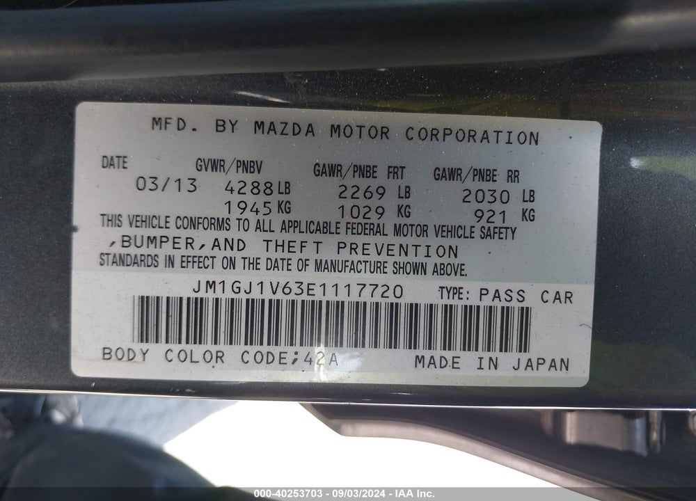 2014 MAZDA 6 I TOURING VIN: JM1GJ1V63E1117720