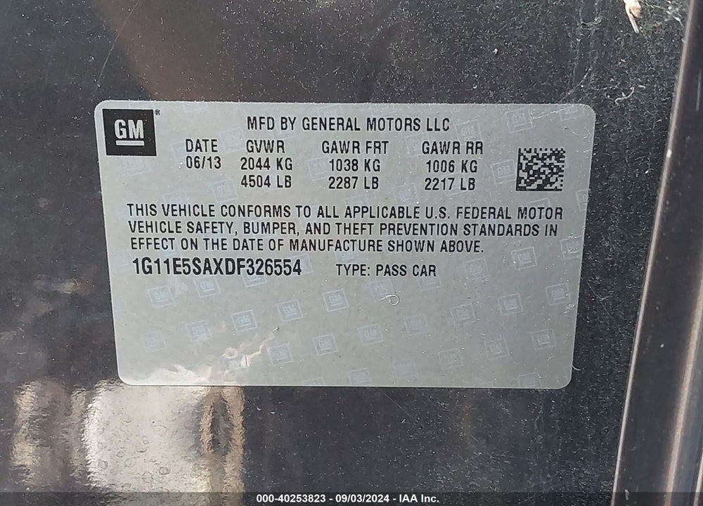 2013 CHEVROLET MALIBU VIN: 1G11E5SAXDF326554