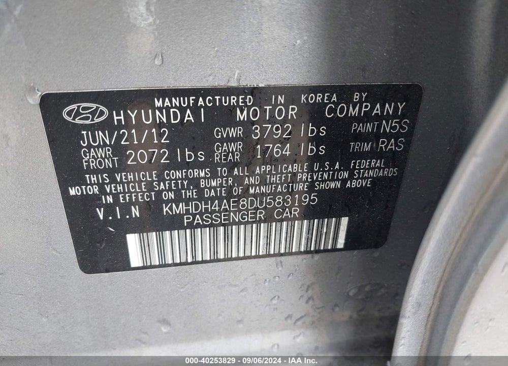 2013 HYUNDAI ELANTRA GLS VIN: KMHDH4AE8DU583195