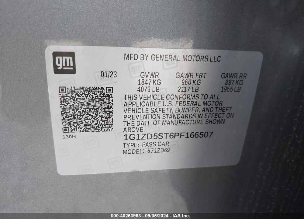2023 CHEVROLET MALIBU FWD 1LT VIN: 1G1ZD5ST6PF166507