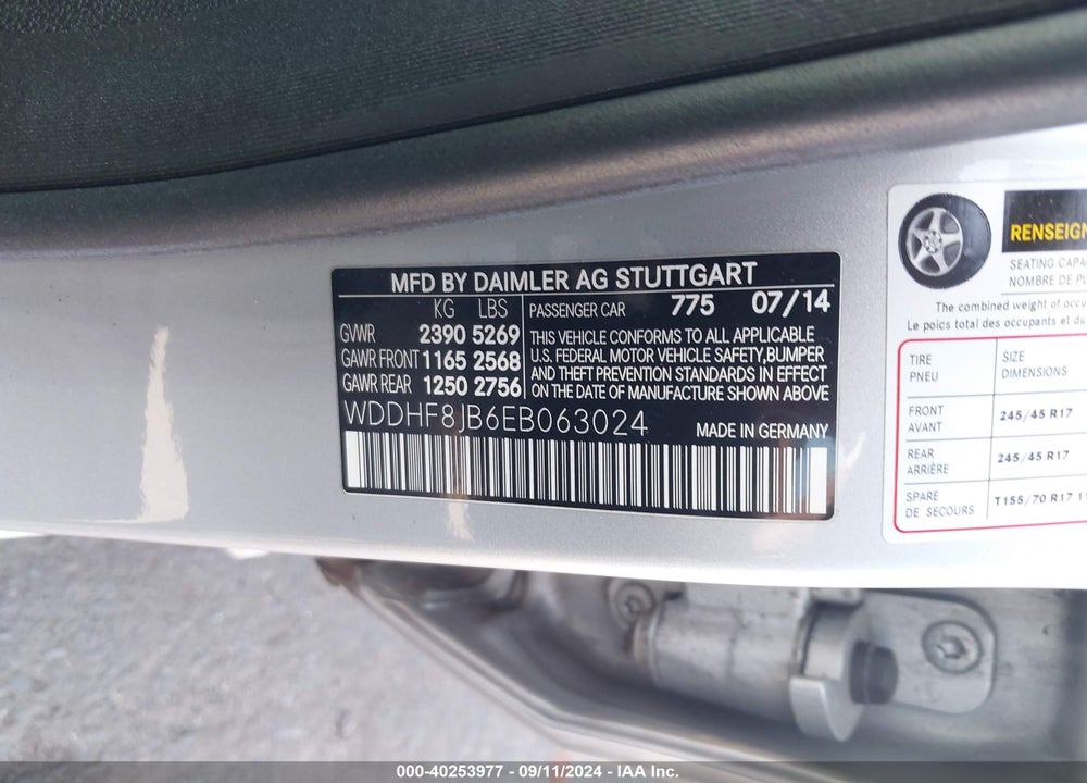 2014 MERCEDES-BENZ E 350 4MATIC/E 350 SPORT VIN: WDDHF8JB6EB063024