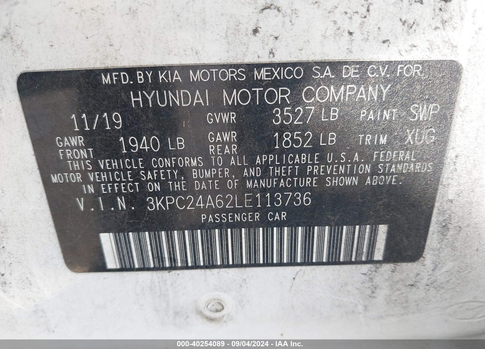 2020 HYUNDAI ACCENT SE VIN: 3KPC24A62LE113736