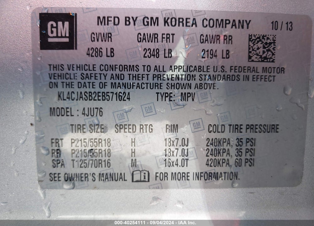 2014 BUICK ENCORE VIN: KL4CJASB2EB571624