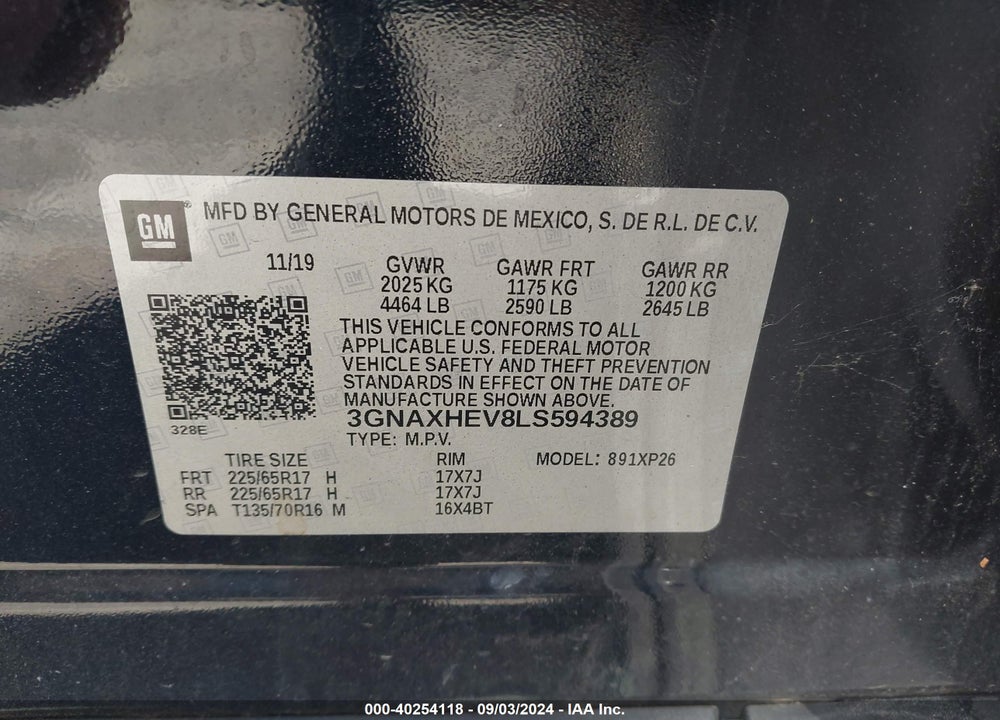 2020 CHEVROLET EQUINOX FWD LS VIN: 3GNAXHEV8LS594389