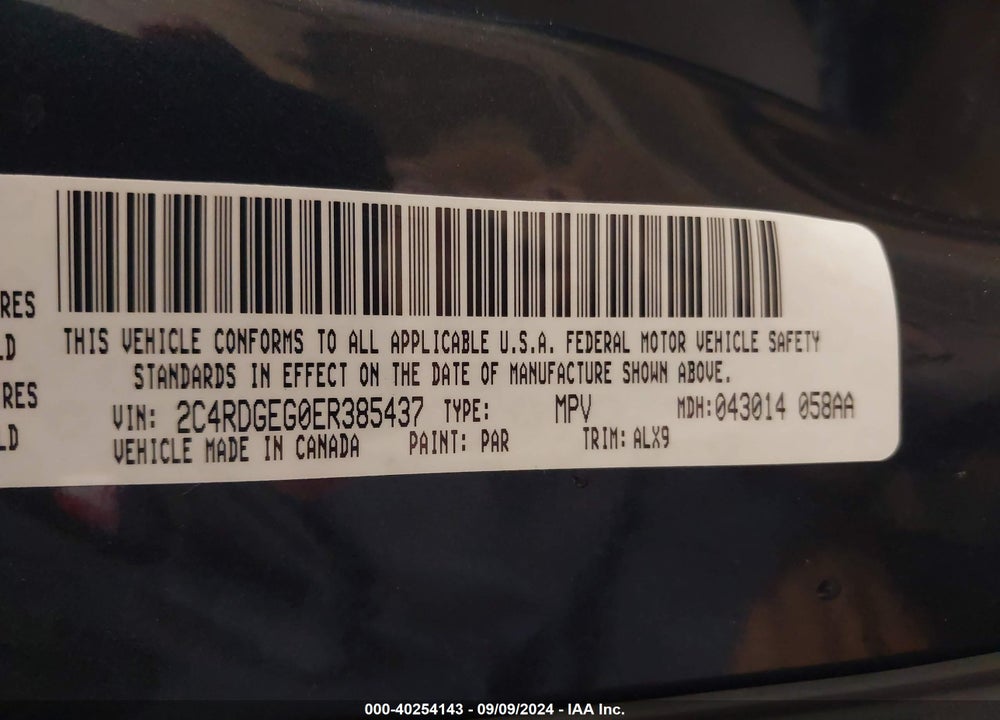 2014 DODGE GRAND CARAVAN R/T VIN: 2C4RDGEG0ER385437