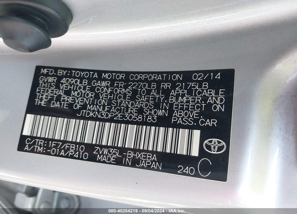 2014 TOYOTA PRIUS PLUG-IN VIN: JTDKN3DP2E3058183