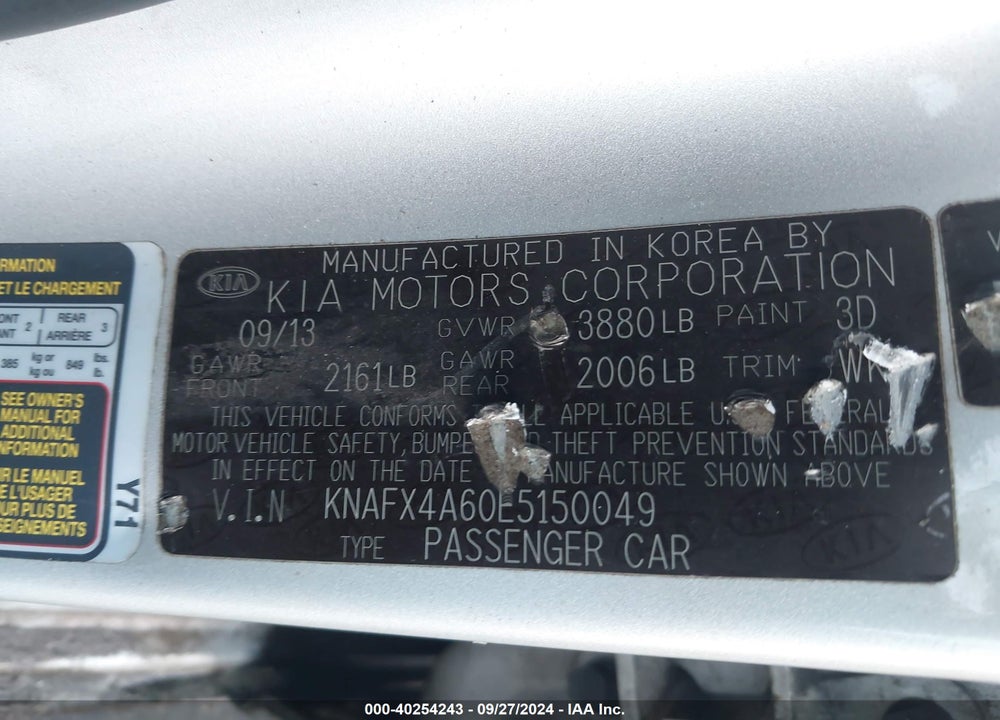 2014 KIA FORTE LX VIN: KNAFX4A60E5150049