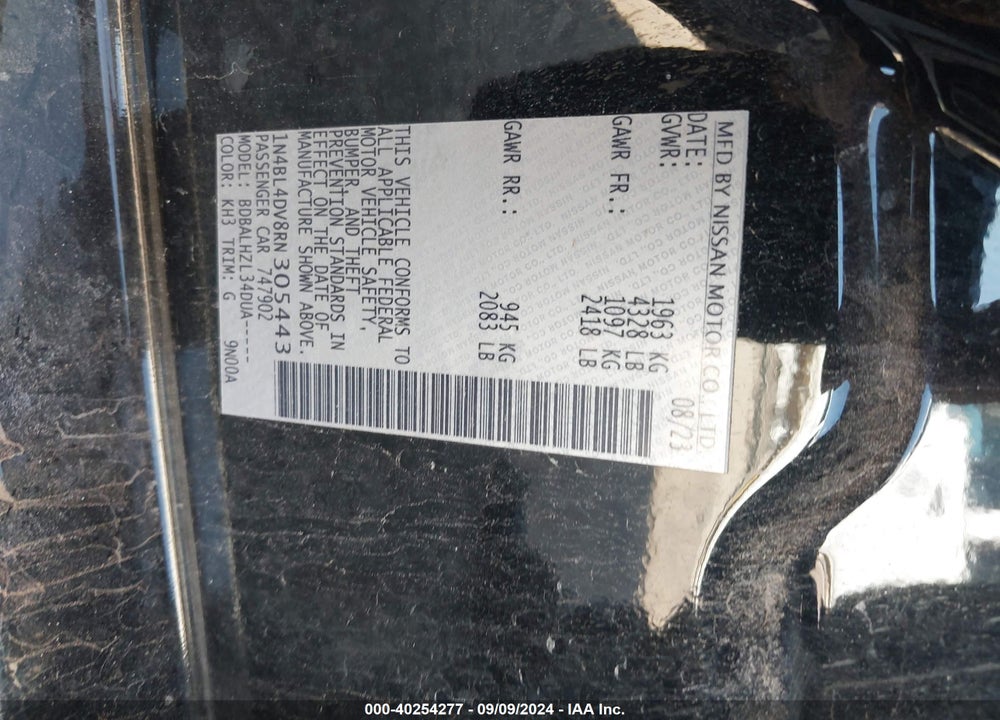 2024 NISSAN ALTIMA SV FWD VIN: 1N4BL4DV8RN305443
