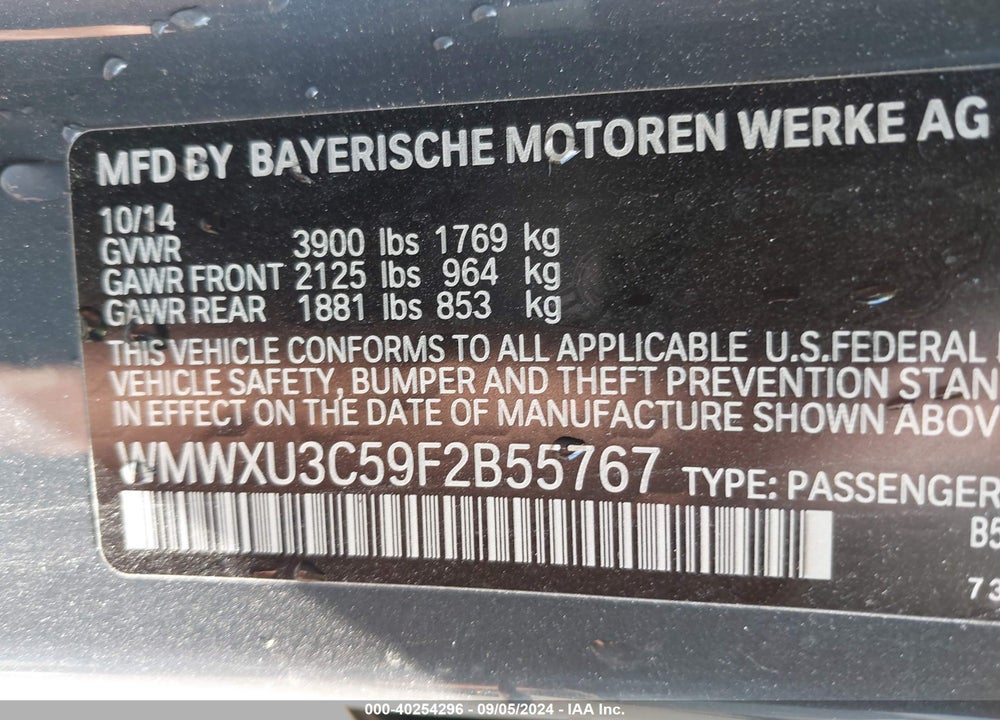 2015 MINI HARDTOP COOPER S VIN: WMWXU3C59F2B55767