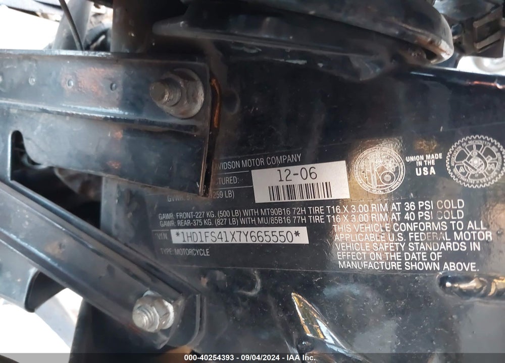 2007 HARLEY-DAVIDSON FLTR VIN: 1HD1FS41X7Y665550
