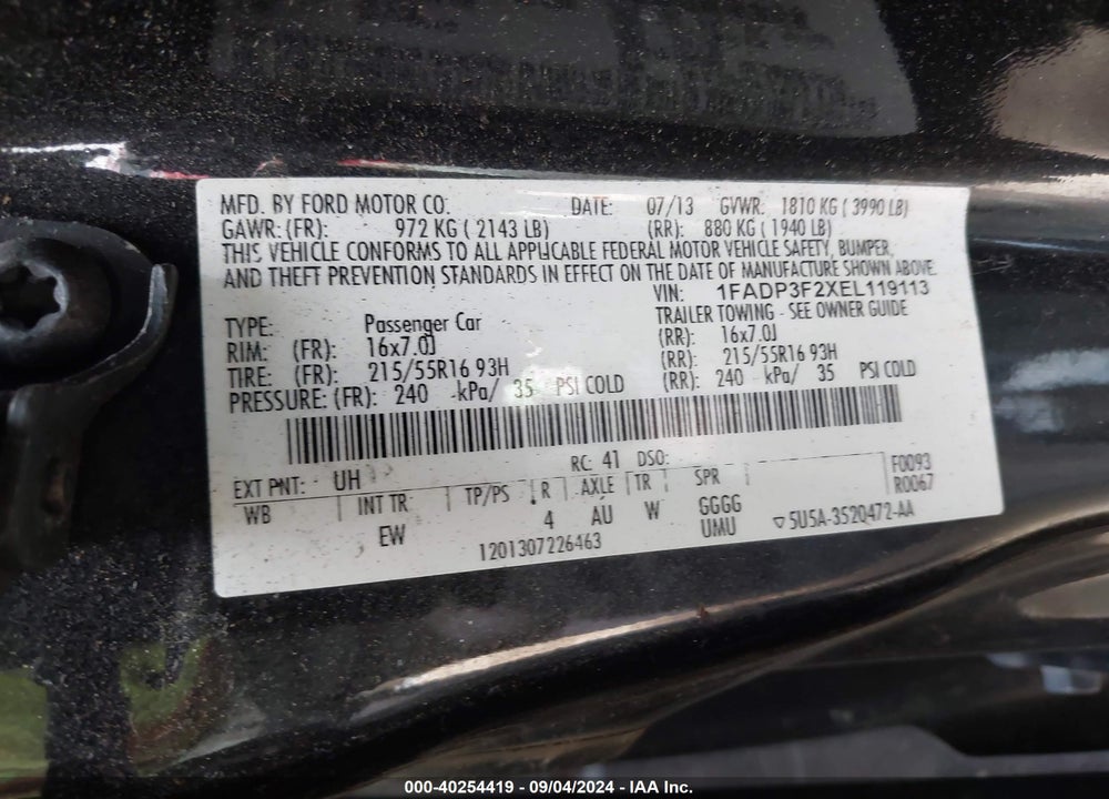 2014 FORD FOCUS SE VIN: 1FADP3F2XEL119113