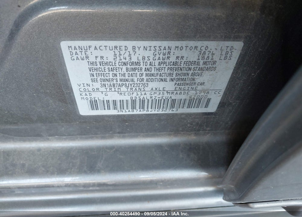 2018 NISSAN SENTRA SR VIN: 3N1AB7AP8JY232763