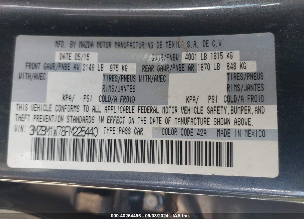 2015 MAZDA 3 I GRAND TOURING VIN: 3MZBM1W78FM225440
