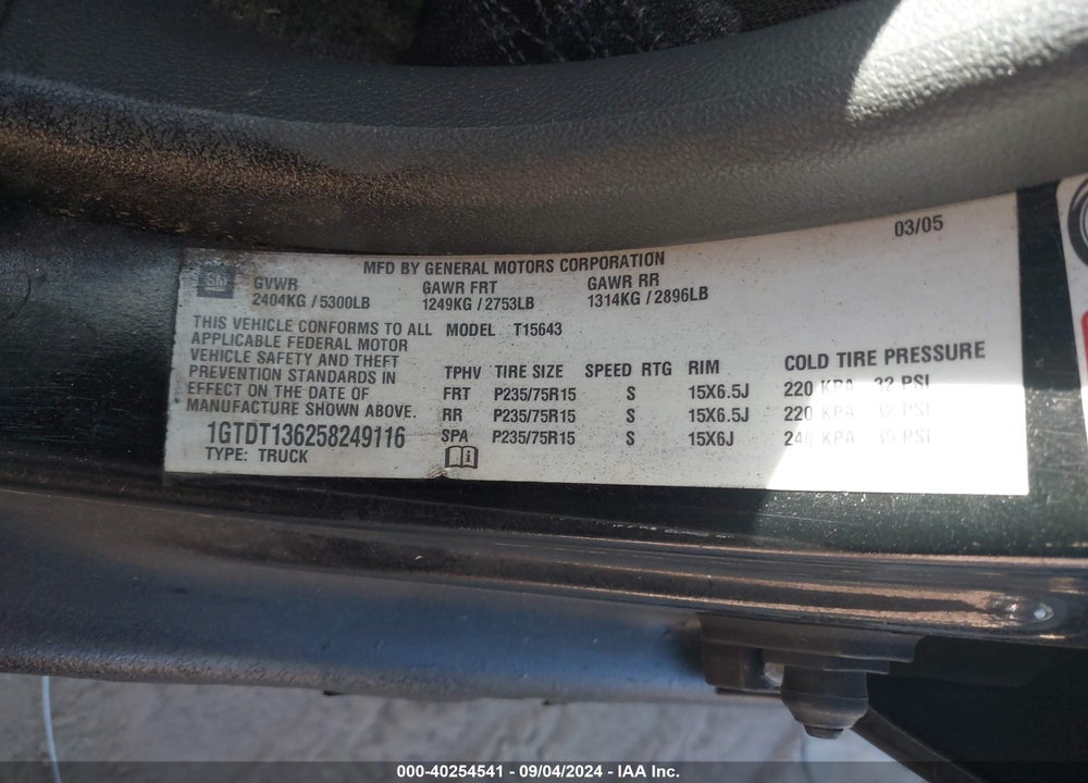 2005 GMC CANYON SLE VIN: 1GTDT136258249116