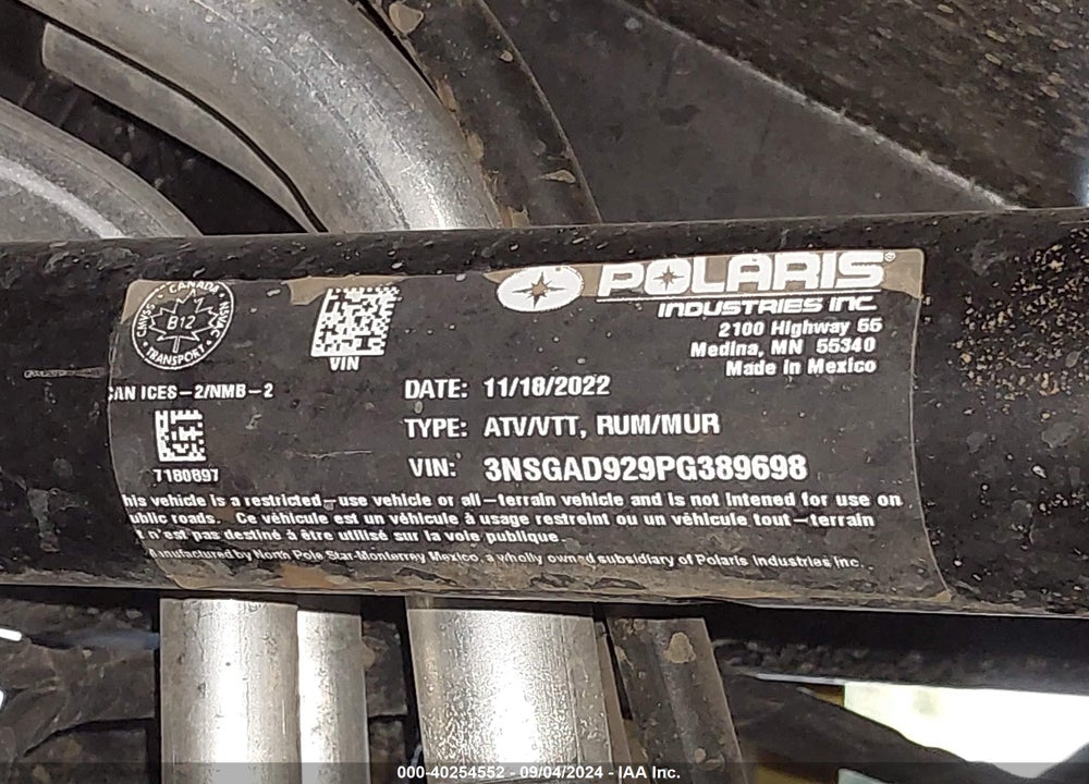 2023 POLARIS RZR TURBO R ULTIMATE VIN: 3NSGAD929PG389698
