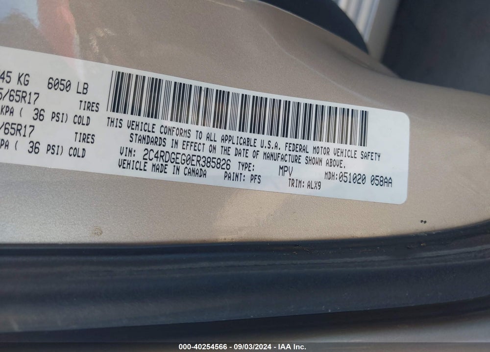 2014 DODGE GRAND CARAVAN R/T VIN: 2C4RDGEG0ER385826