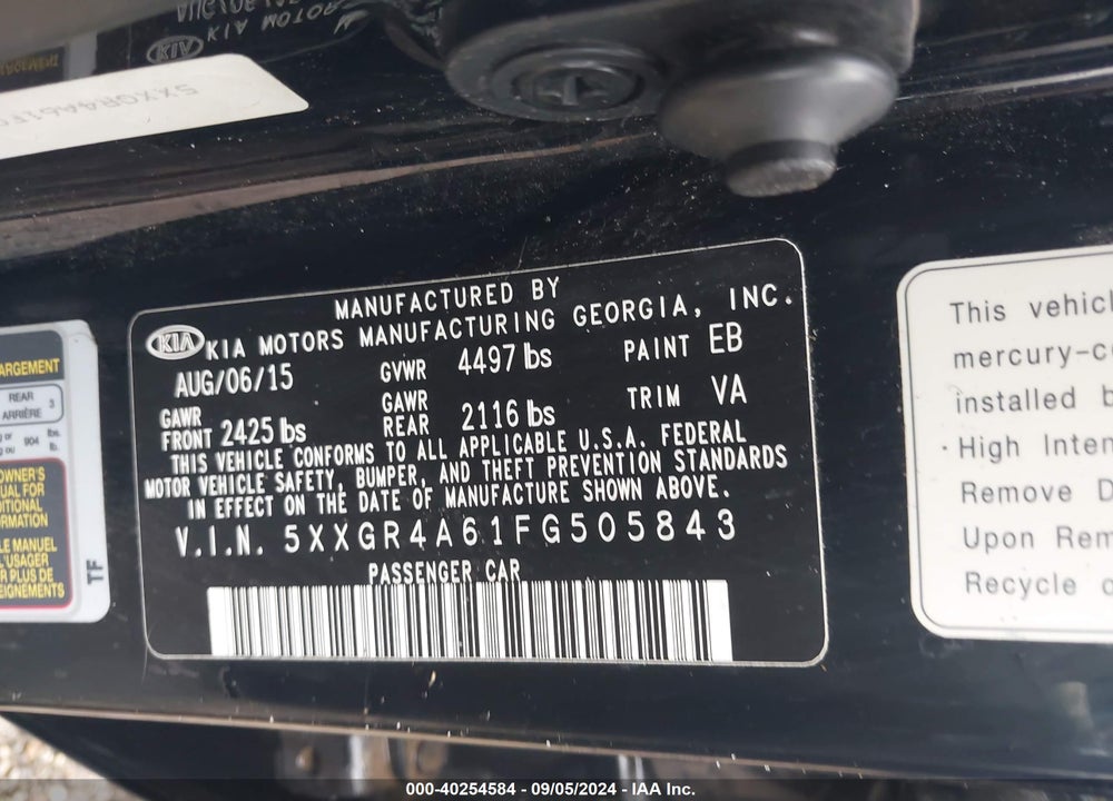 2015 KIA OPTIMA SX TURBO VIN: 5XXGR4A61FG505843