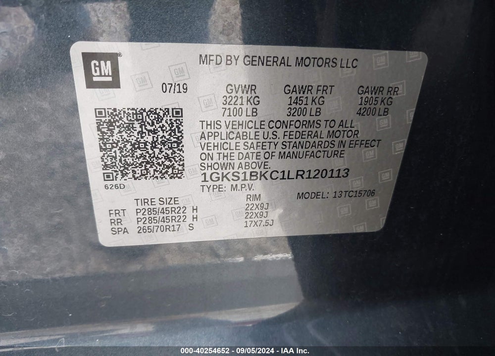 2020 GMC YUKON 2WD SLT VIN: 1GKS1BKC1LR120113