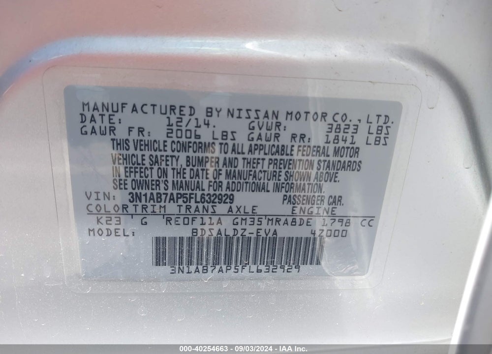 2015 NISSAN SENTRA FE+ S/S/SL/SR/SV VIN: 3N1AB7AP5FL632929