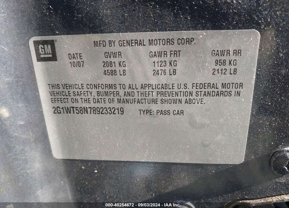 2008 CHEVROLET IMPALA LT VIN: 2G1WT58N789233219