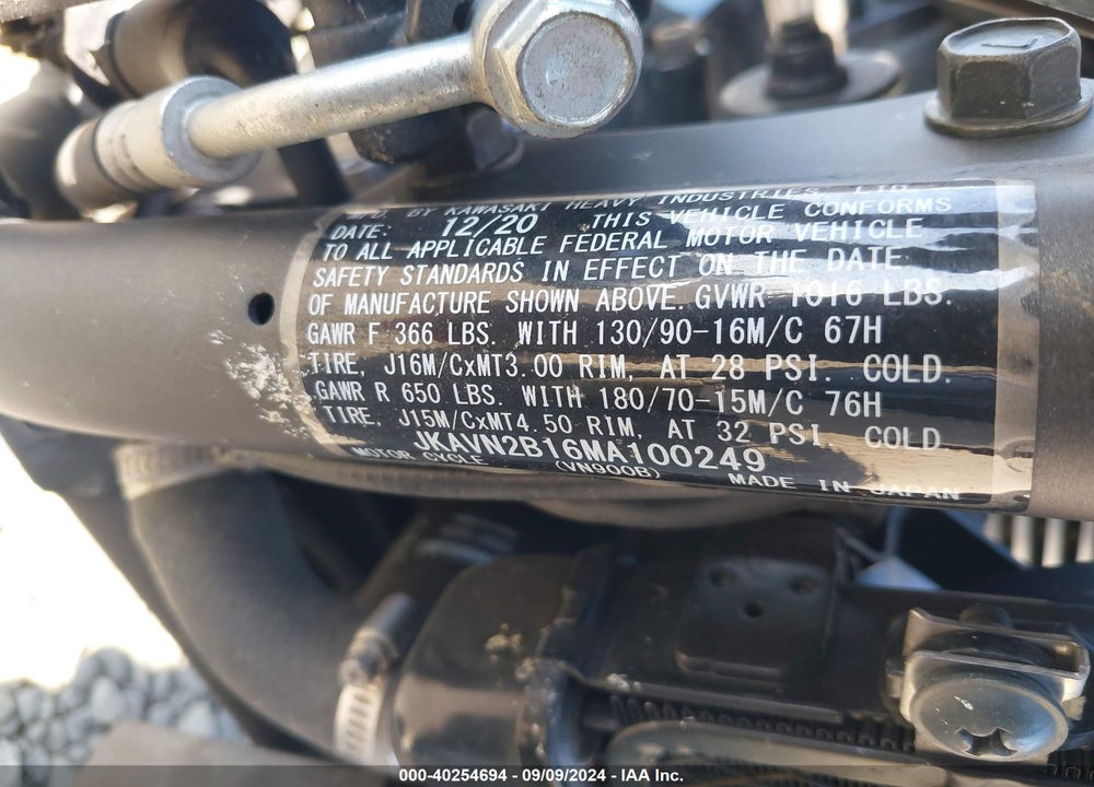 2021 KAWASAKI VN900 B VIN: JKAVN2B16MA100249