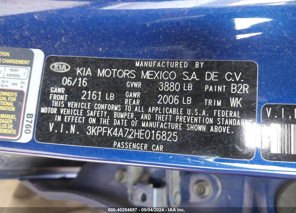 2017 KIA FORTE LX VIN: 3KPFK4A72HE016825