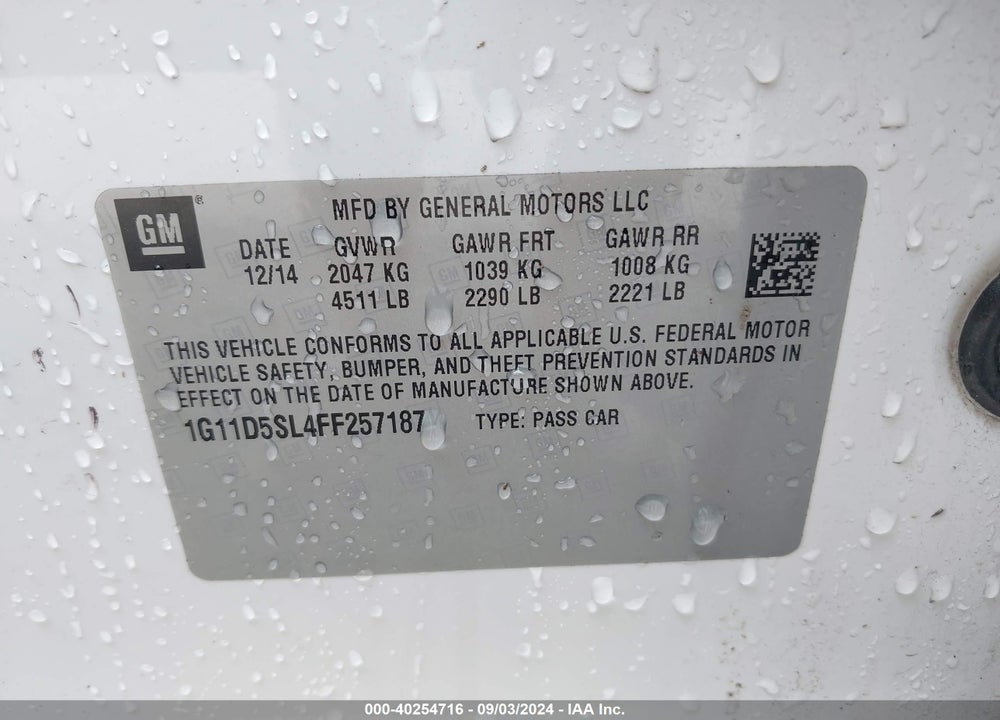 2015 CHEVROLET MALIBU 2LT VIN: 1G11D5SL4FF257187