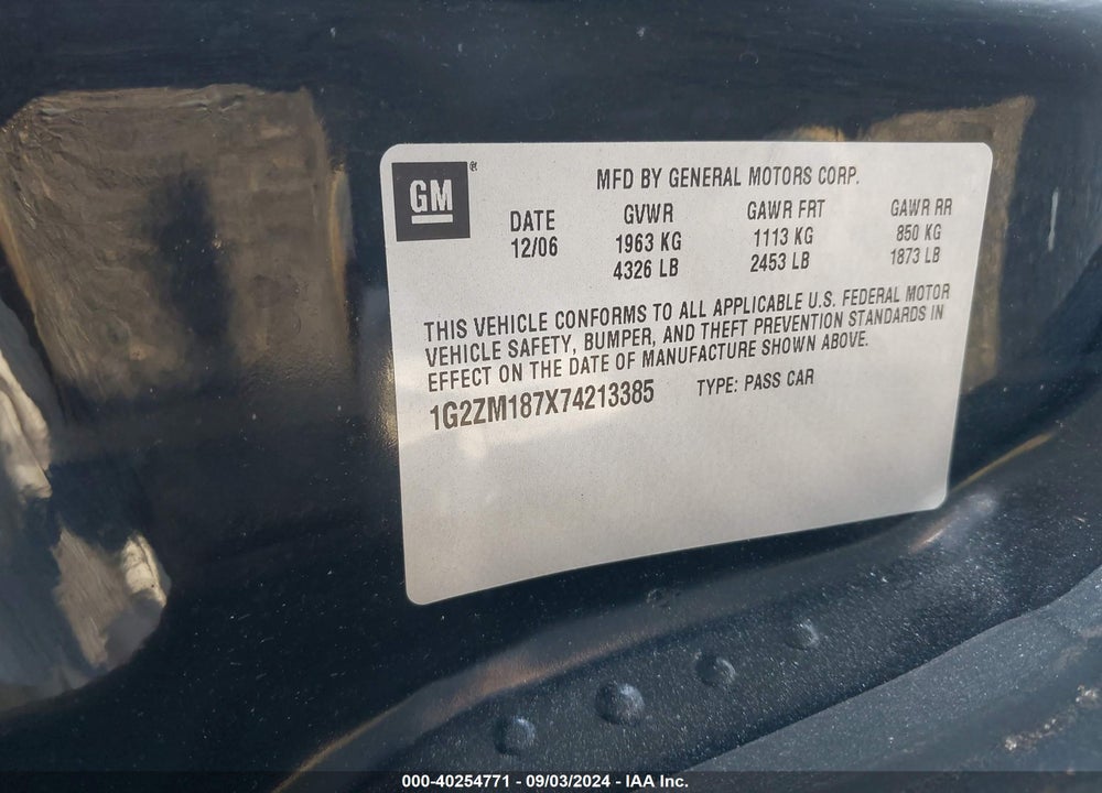 2007 PONTIAC G6 VIN: 1G2ZM187X74213385
