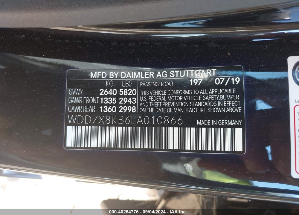 2020 MERCEDES-BENZ AMG GT 63 4-DOOR COUPE S VIN: WDD7X8KB6LA010866