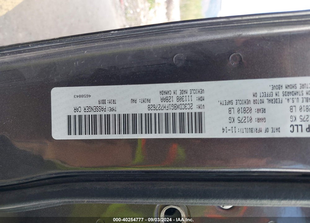 2015 DODGE CHARGER SE VIN: 2C3CDXBG1FH727628