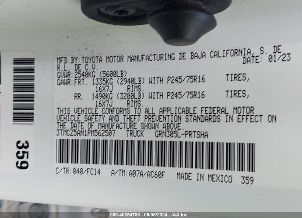 2023 TOYOTA TACOMA SR5 V6 VIN: 3TMCZ5AN1PM562507