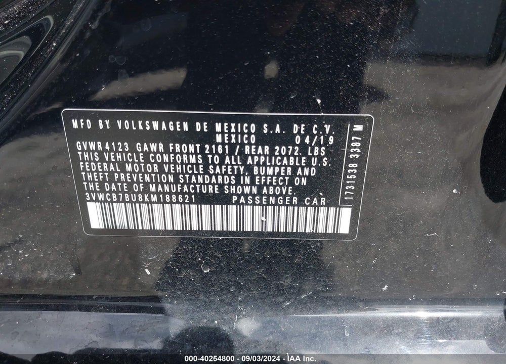 2019 VOLKSWAGEN JETTA 1.4T R-LINE/1.4T S/1.4T SE VIN: 3VWCB7BU8KM188621