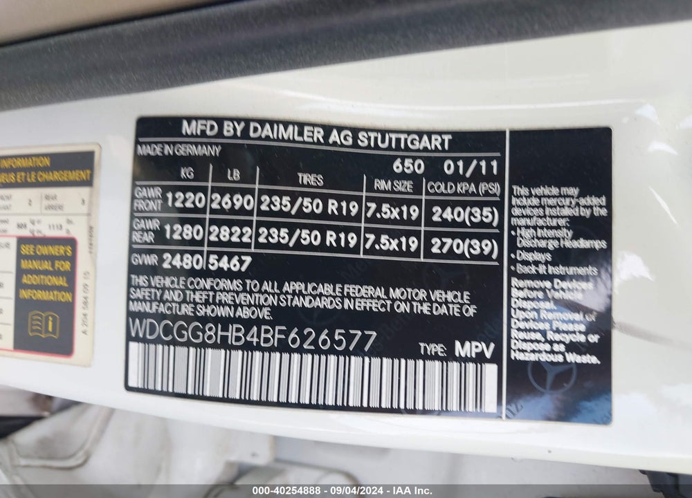 2011 MERCEDES-BENZ GLK 350 4MATIC VIN: WDCGG8HB4BF626577