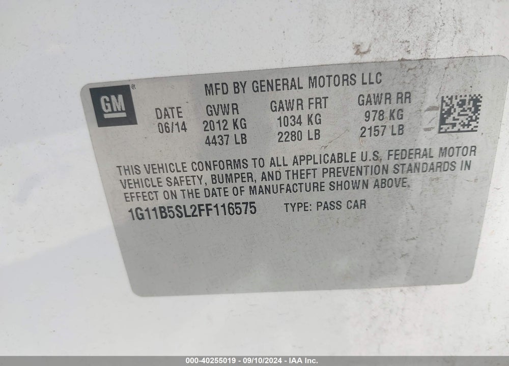 2015 CHEVROLET MALIBU LS VIN: 1G11B5SL2FF116575