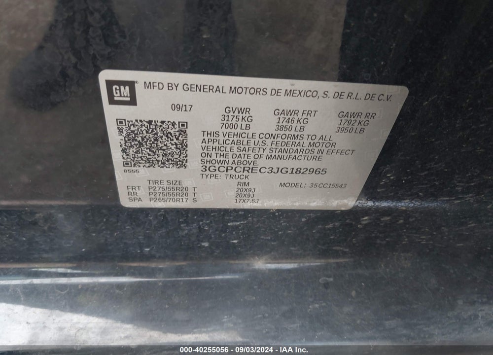 2018 CHEVROLET SILVERADO 1500 1LT VIN: 3GCPCREC3JG182965