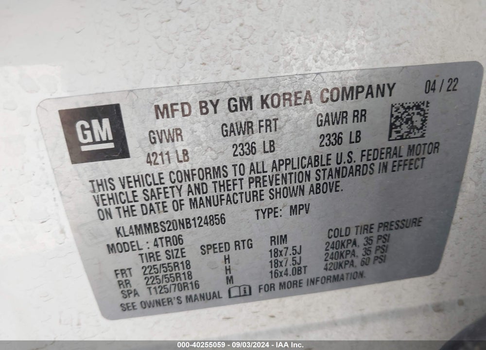 2022 BUICK ENCORE GX FWD PREFERRED VIN: KL4MMBS20NB124856