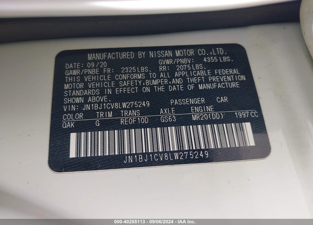2020 NISSAN ROGUE SPORT S FWD XTRONIC CVT VIN: JN1BJ1CV8LW275249