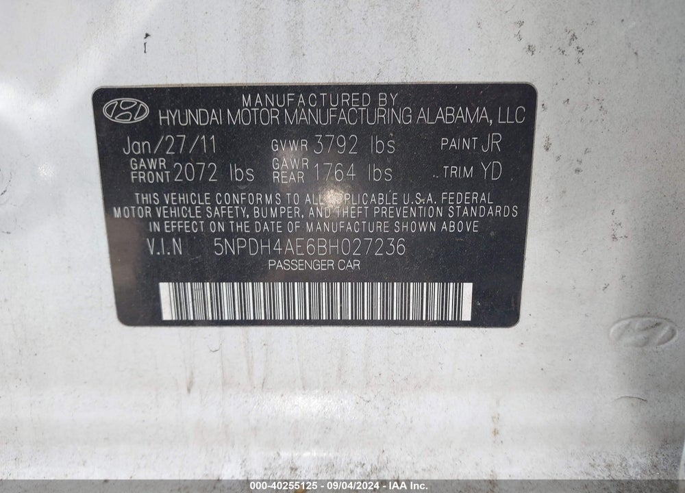 2011 HYUNDAI ELANTRA GLS VIN: 5NPDH4AE6BH027236