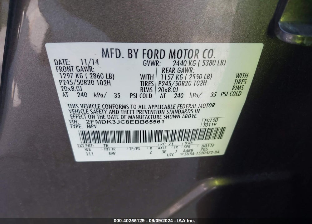 2014 FORD EDGE SEL VIN: 2FMDK3JC8EBB65561