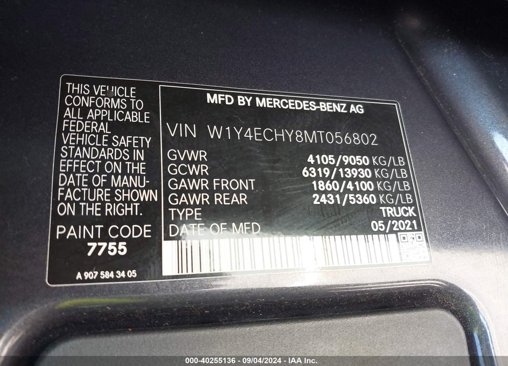 2021 MERCEDES-BENZ SPRINTER 2500 HIGH ROOF V6 VIN: W1Y4ECHY8MT056802