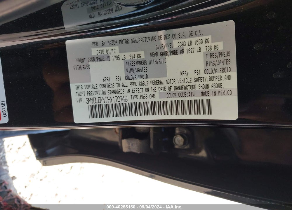 2017 TOYOTA YARIS IA VIN: 3MYDLBYV7HY170749