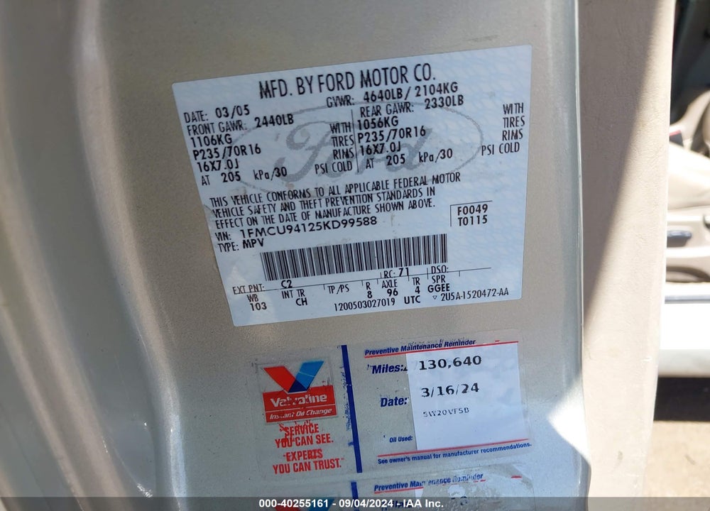 2005 FORD ESCAPE LIMITED VIN: 1FMCU94125KD99588