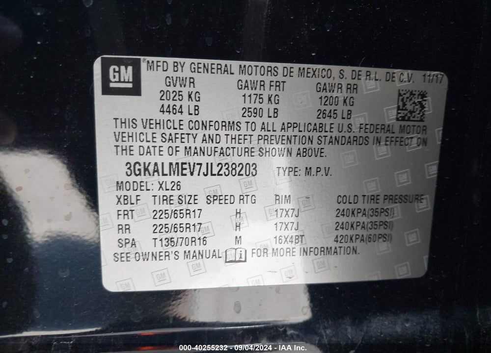 2018 GMC TERRAIN VIN: 3GKALMEV7JL238203