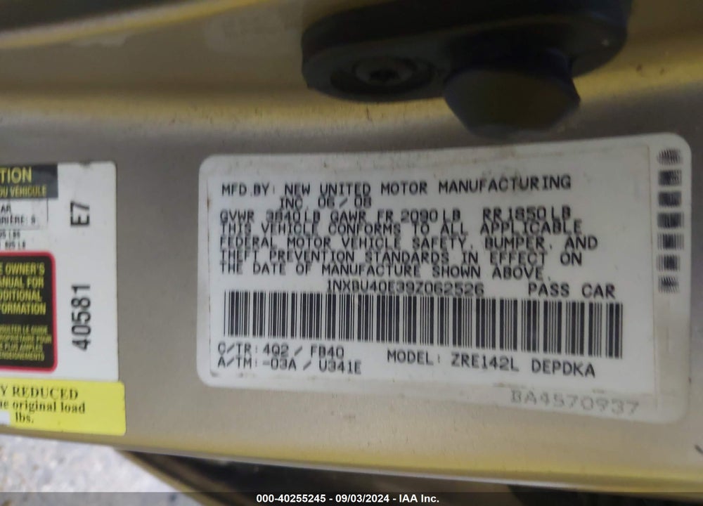 2009 TOYOTA COROLLA LE VIN: 1NXBU40E39Z062526