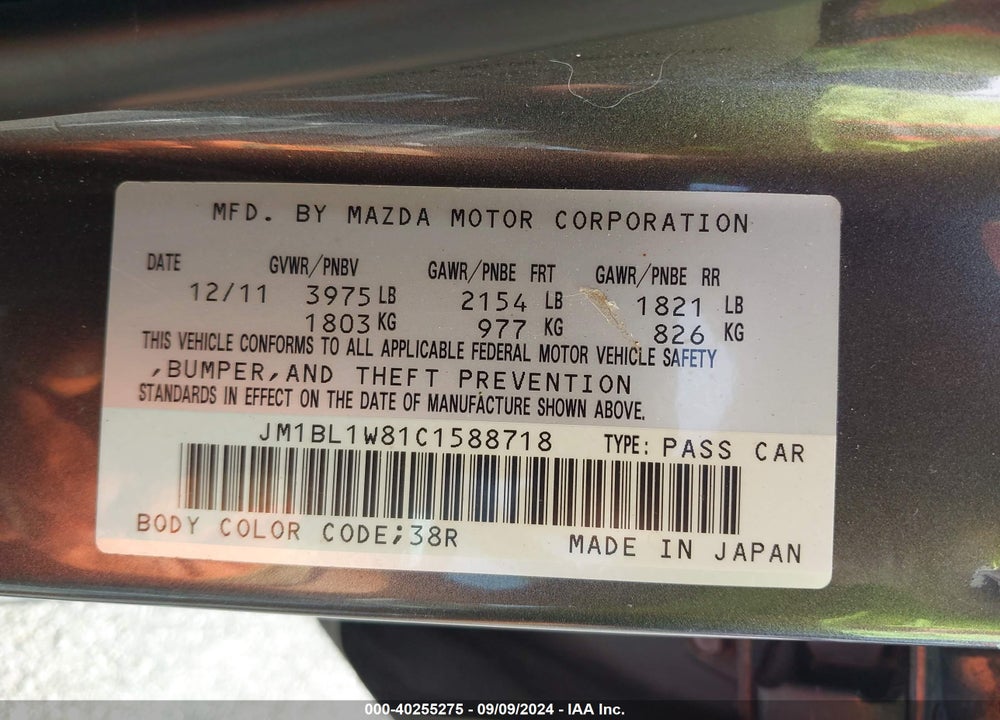 2012 MAZDA 3 I GRAND TOURING VIN: JM1BL1W81C1588718