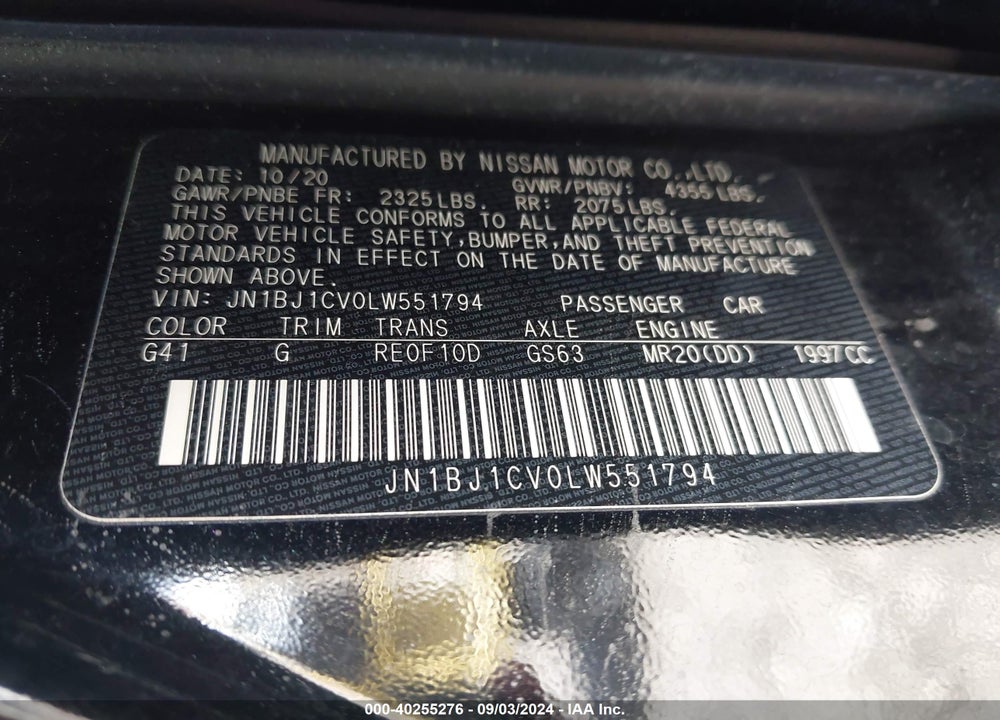 2020 NISSAN ROGUE SPORT S FWD XTRONIC CVT VIN: JN1BJ1CV0LW551794