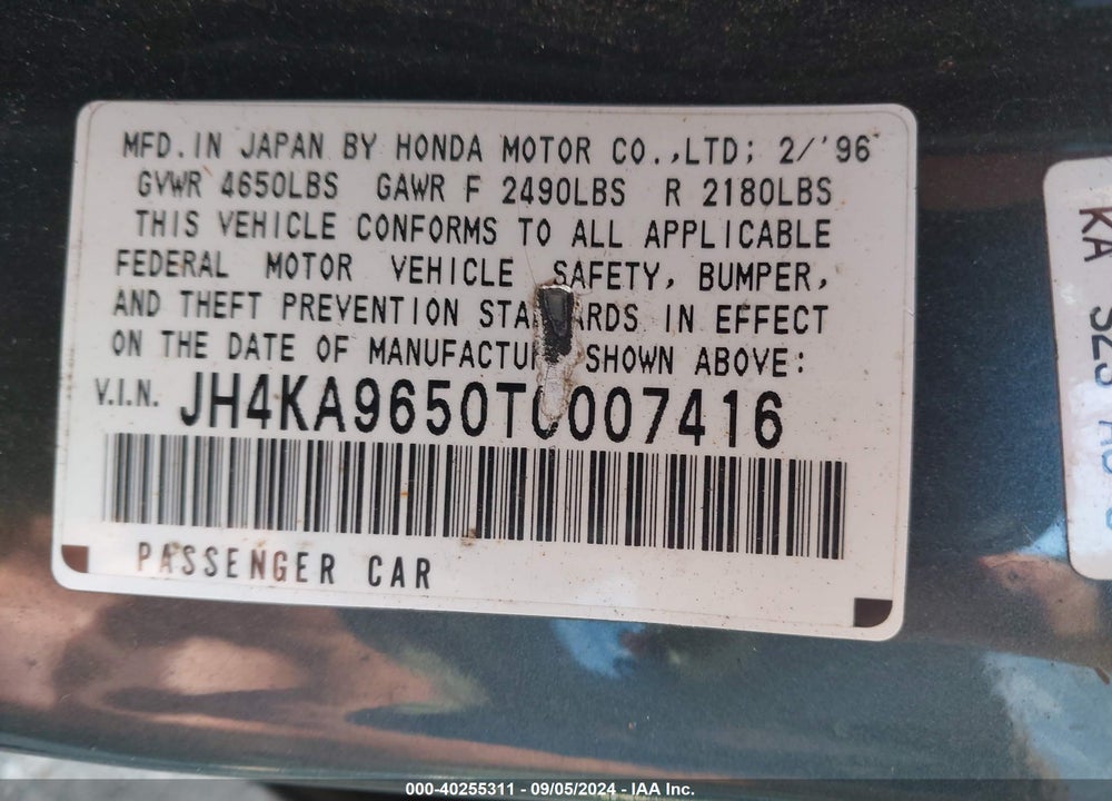 1996 ACURA 3.5RL VIN: JH4KA9650TC007416