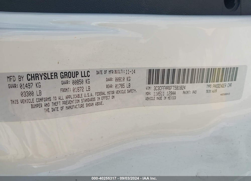 2015 FIAT 500 POP VIN: 3C3CFFAR6FT581824