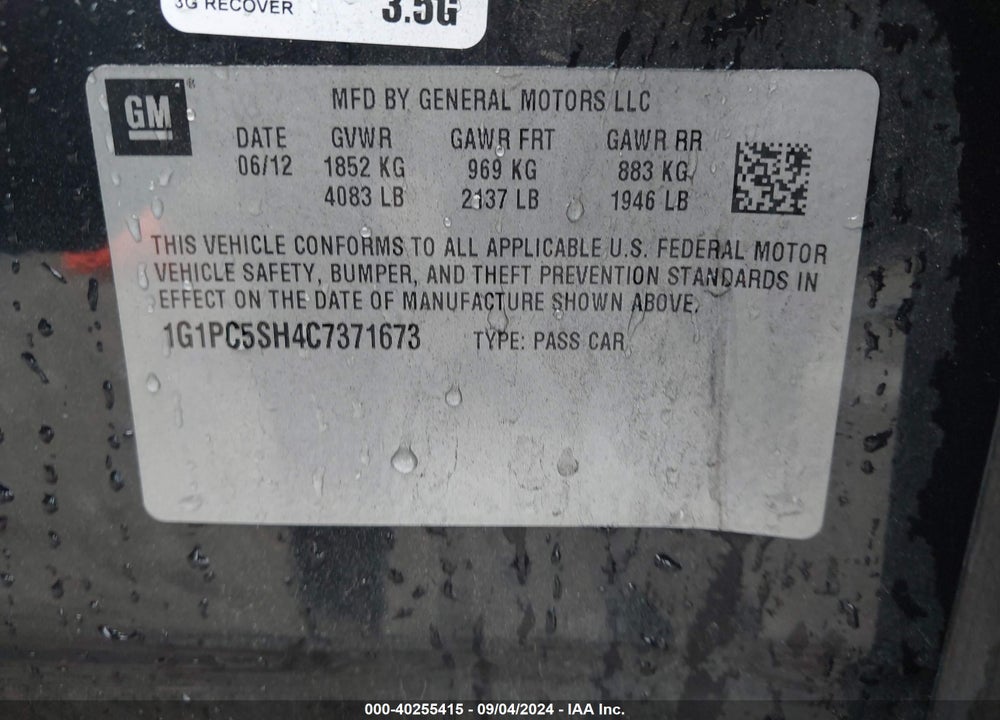 2012 CHEVROLET CRUZE LS VIN: 1G1PC5SH4C7371673