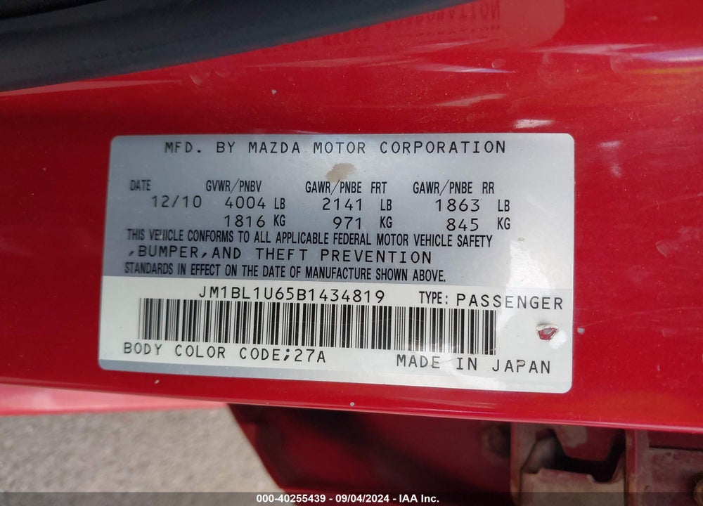 2011 MAZDA 3 S SPORT VIN: JM1BL1U65B1434819